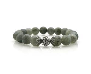 10mm Natural Labradorite & Rhinestone Beaded Stretchy Bracelet