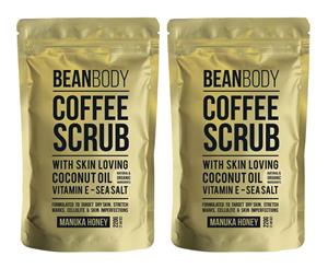 2 x Bean Body Coffee Scrub Manuka Honey 220g