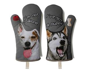 3D Dog Heat Resistance Oven Mitts Set - Grey  1 Pair