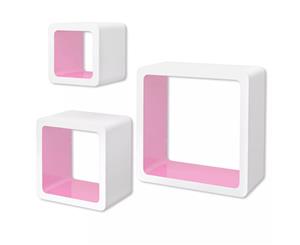 3PC Floating Shelf Set Wall Display Cube Storage Square White and Pink