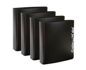 4PK ColourHide A4 Lever Arch File w/ Button Organiser/Storage Paper Holder Black