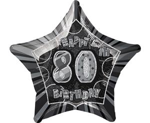 50cm Glitz Black 80th Birithday Star Foil Balloon Packaged