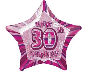 50cm Glitz Pink 30th Birthday Star Foil Balloon Packaged