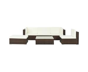 6 Piece Garden Lounge Set with Cushions Poly Rattan Brown U-shape Sofa