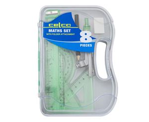 8pc Celco Maths Flash Angles/Ruler Geometry/Drawing Set w/ Folder Attachment GRN