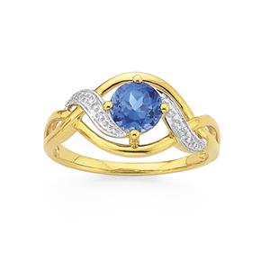 9ct Gold Created Sapphire and Diamond Ring