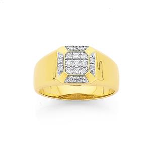 9ct Gold Diamond Gents Ring