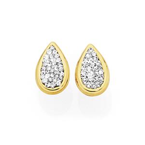 9ct Gold on Silver Crystal Teardrop Stud Earrings