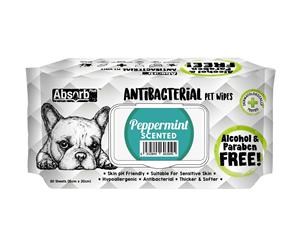 Absorb Plus Peppermint Antibacterial Pet Wipes 80 Pack