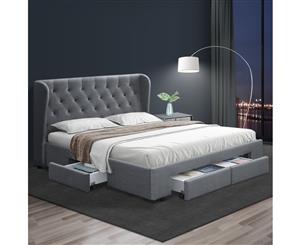 Artiss Queen Size Bed Frame Base Mattress With Storage Drawer Fabric MILA Grey