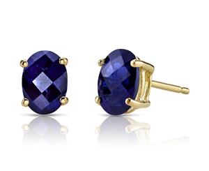 Blue Sapphire Earrings 14K Yellow Gold Oval 7 x 5 mm Lab Created 1.85 ct NSJE19088