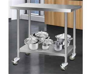 Cefito 1219x610mm Stainless Steel Kitchen Benches Work Bench Food Prep Table 430 Food Grade Stainless Steel w/ Wheels