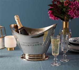 Champagne Bucket High Polish Rustic Aluminium Oval 36cm