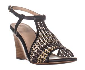 Cole Haan Maddie Open Toe Wedge Sandals Black Woven