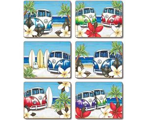 Country Kitchen BEACH KOMBI Cork Backed Coasters Set 6 Cinnamon