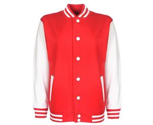 Fdm Junior/Childrens Unisex Varsity Jacket (Contrast Sleeves) (Fire Red/White) - BC2030