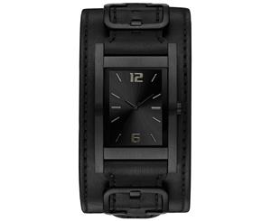 GUESS Men's 31mm Saddle Up Leather Cuff Watch - Black