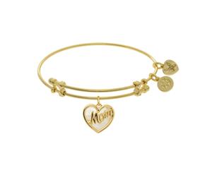 Heart Shape Mom Charm With Created Mother Of Pearl Expandable Bangle Bracelet 7.25" - White