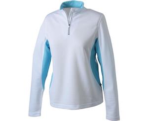 James And Nicholson Womens/Ladies Long Sleeved Half Zip Running Shirt (White/Ocean Blue) - FU422
