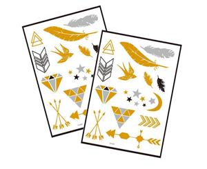 Metallic Temporary Tattoo Gold Silver Glitter Party Body Sticker Waterproof 2 Sheets 037