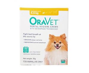 OraVet 3 Pack X-Small Dogs Dental Hygiene Chews for Dogs up to 4.5 kg Merial