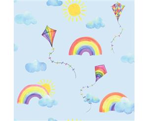 Over the Rainbow Rainbows and Flying Kites Wallpaper Blue (91022)