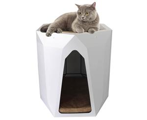 Petangle Greek-door cat house indoor 2 tier hexagon 50 x 48 x 48 cm white