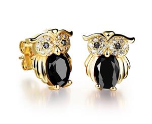 Prof Owl Stud Earrings-Gold/Black