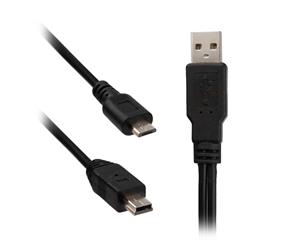 REYTID Universal Dual USB Cable - 1 x Mini and 1 x Micro - Twin Charger Power Data Lead Wire - Black