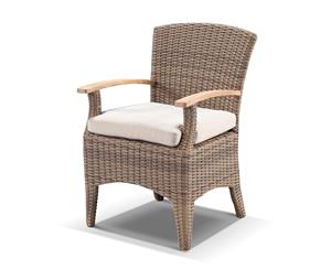 Sahara 8 Square With Kai Chairs In Half Round Wicker - Outdoor Wicker Dining Settings - Brushed Wheat Cream cushions