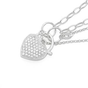 Silver CZ Pave Puff Heart Padlock Bracelet