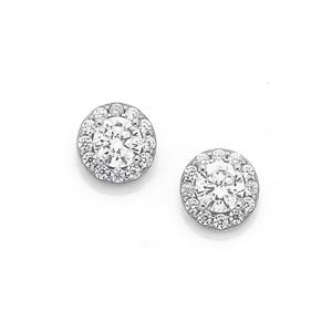 Silver CZ Round Cluster Stud Earrings