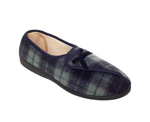 Slumberzzz Womens/Ladies Brushed Velour Checked Slippers (Checked Blue) - SL744