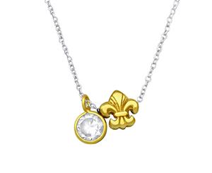 Sterling Silver CZ Crystal Fleur De Lis Necklace