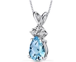 Swiss Blue Topaz Diamond Pendant 14K White Gold Pear 7 x 5 mm 0.75 ct NSJP9050