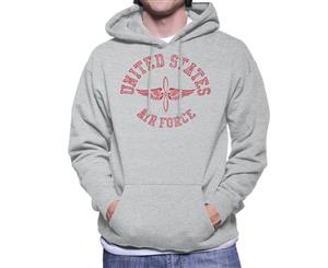 US Airforce Winged Propeller Red Text Men's Hooded Sweatshirt - Heather Grey