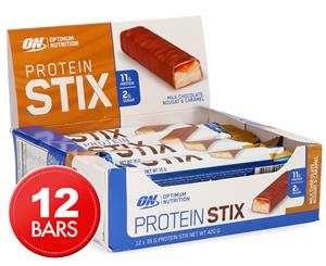 12 x Optimum Nutrition Stix Milk Chocolate Nougat & Caramel Protein Bars 35g