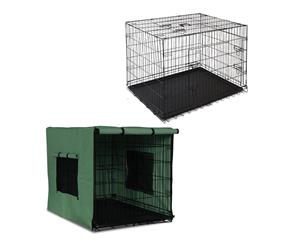 42 inch Collapsible Pet Cage with Cover - Black & Green