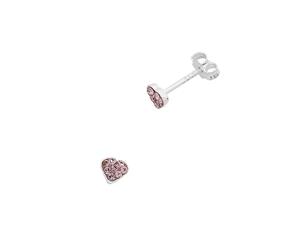 Bevilles Children's Sterling Silver Pink Crystal Heart Stud Earrings