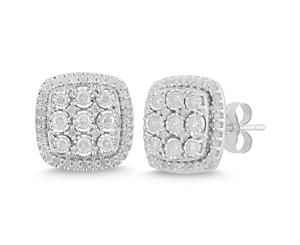 Bevilles Miracle Halo Square Stud Earrings with 1.00ct of Diamonds in Sterling Silver