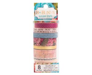 BoBunny - Time & Place Collection - Washi Tapes with Gold Matte Foil and Blue Glitter 8 pieces set