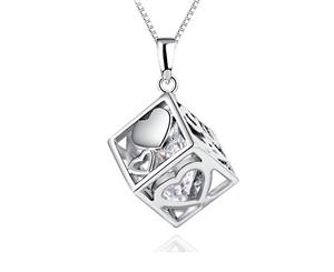 Cubic Love Necklace-White Gold/Clear