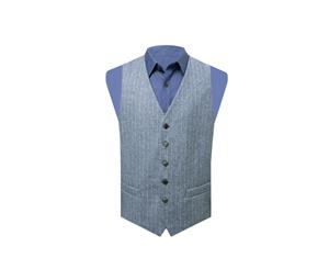 Dobell Mens Light Blue Tweed Vest Regular Fit Herringbone Detail