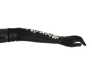 Dolce & Gabbana Black Floral Crystal Elbow Gloves
