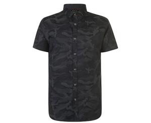 Firetrap Men Short Sleeve Camo Shirt - Black Cotton Short Sleeve - Black