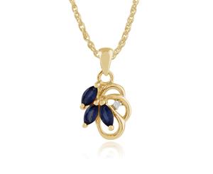 Floral Marquise Sapphire & Diamond Pendant in 9ct Yellow Gold