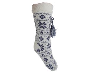 Foxbury Womens/Ladies Fluffy Grippy Tassel Slipper Socks (Blue/White) - W494