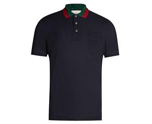 Gucci Men's Polo w/ Web Collar - Ink Blue