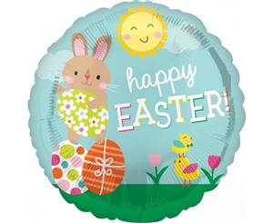 Happy Easter Bunny & Chicks Foil Round Balloon 45cm Approx