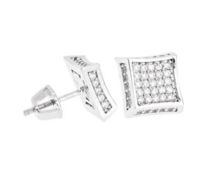 Iced Out Bling Micro Pave Earrings - SIDE KITE 10mm - Silver